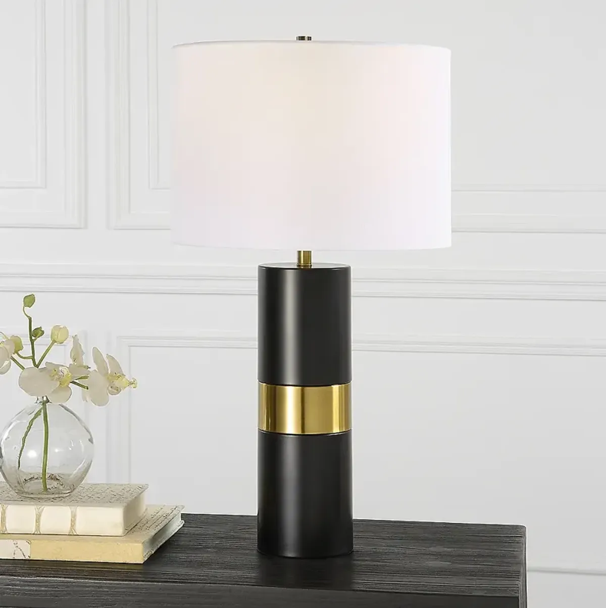 Noble Park Primera Black and Gold Cylinder Table Lamp