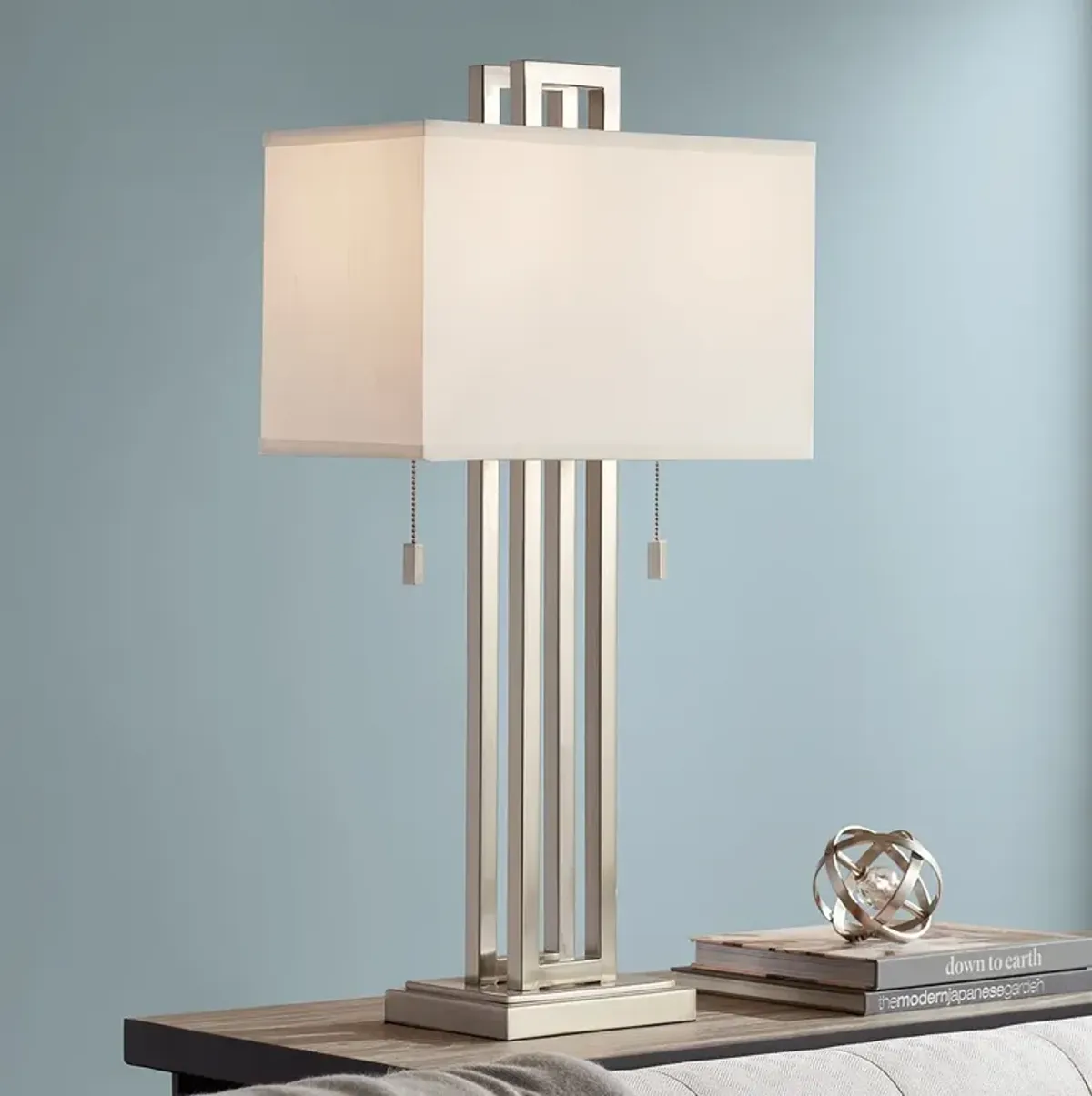 Possini Euro Open Rectangle 30" Brushed Nickel Table Lamp