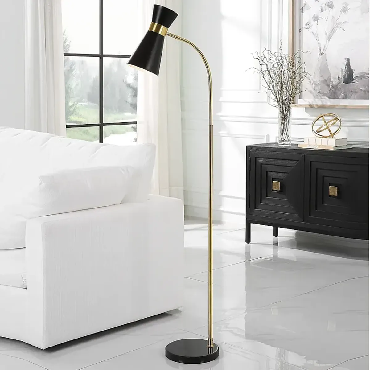 Noble Park Astraea Gold and Black Arc Floor Lamp