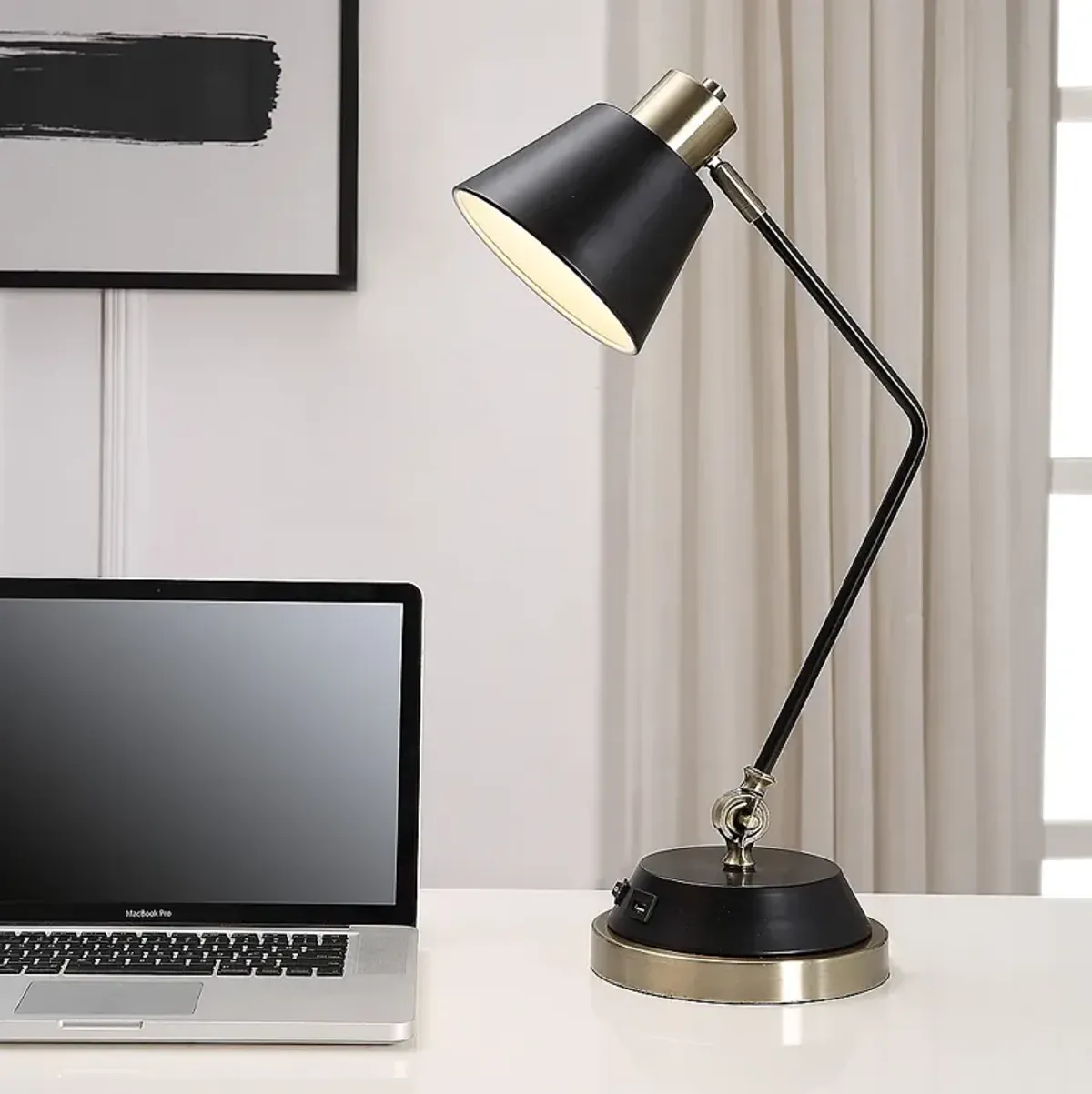 Noble Park Mathis Black and Brass USB Desk Lamp