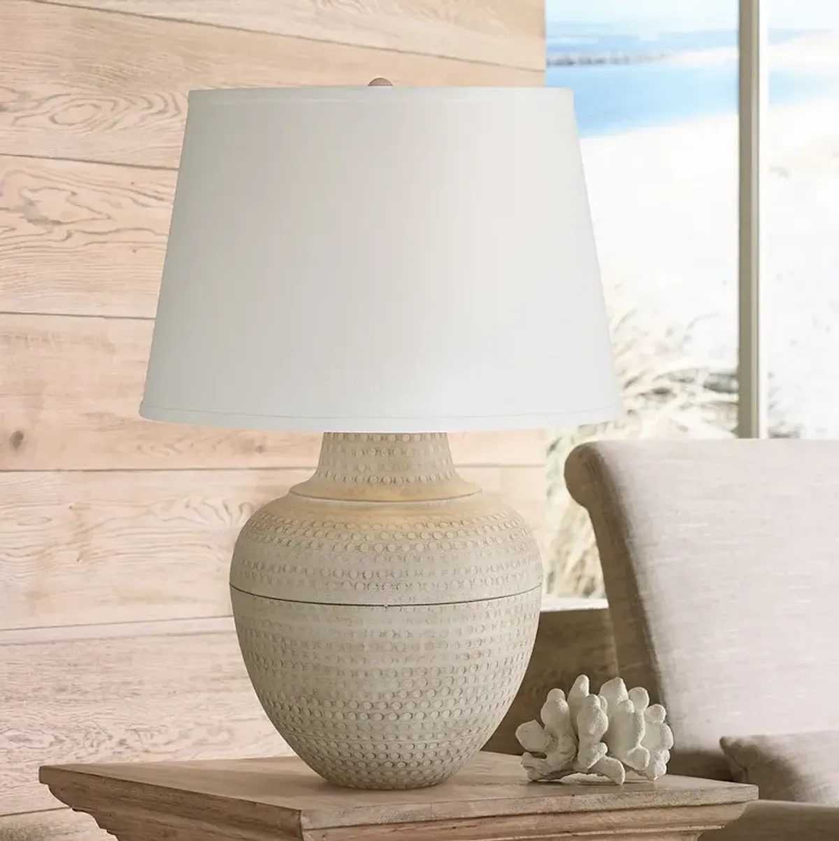 Barnes and Ivy Brighton 27 1/4" Hammered Beige Pot Farmhouse Lamp