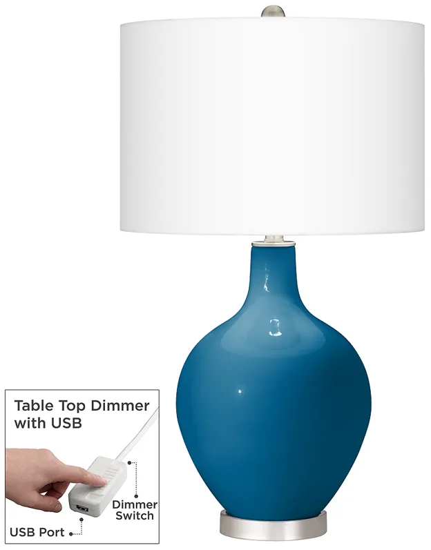 Mykonos Blue Ovo Table Lamp With Dimmer