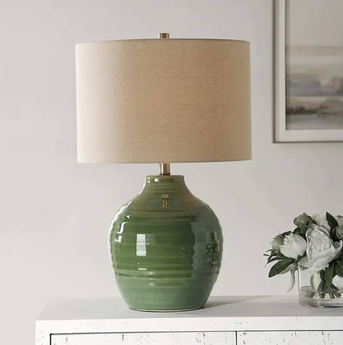 Noble Park Odem Moss Green Ceramic Accent Table Lamp