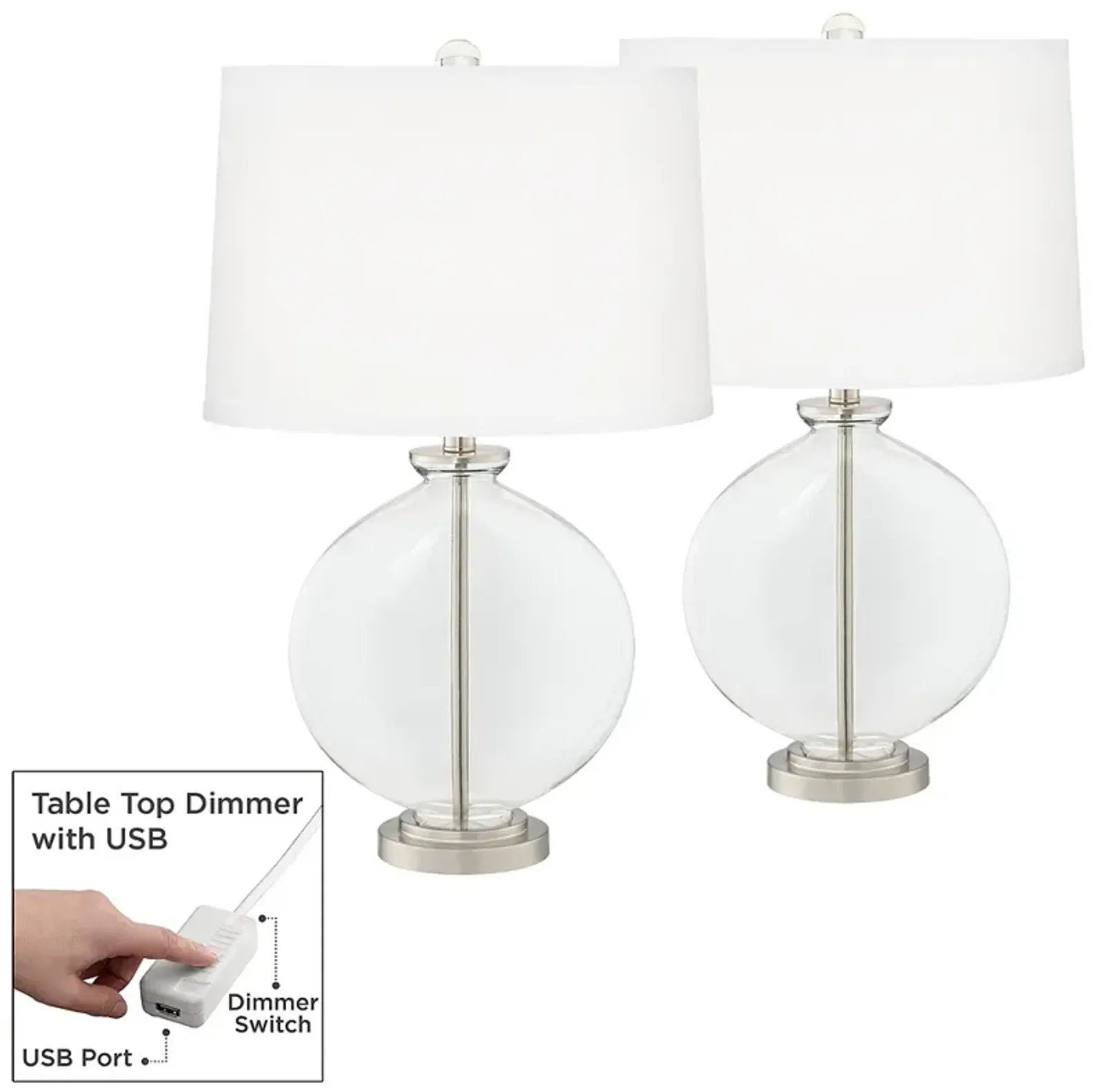 Color Plus Carrie 26 1/2" Fillable Lamps Set of 2 with USB Dimmers