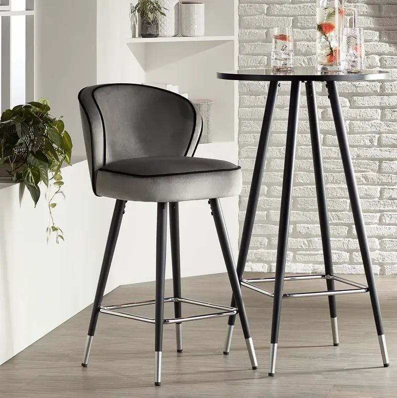 Elba 27 3/4" Gray Velvet with Black Piping Counter Stool