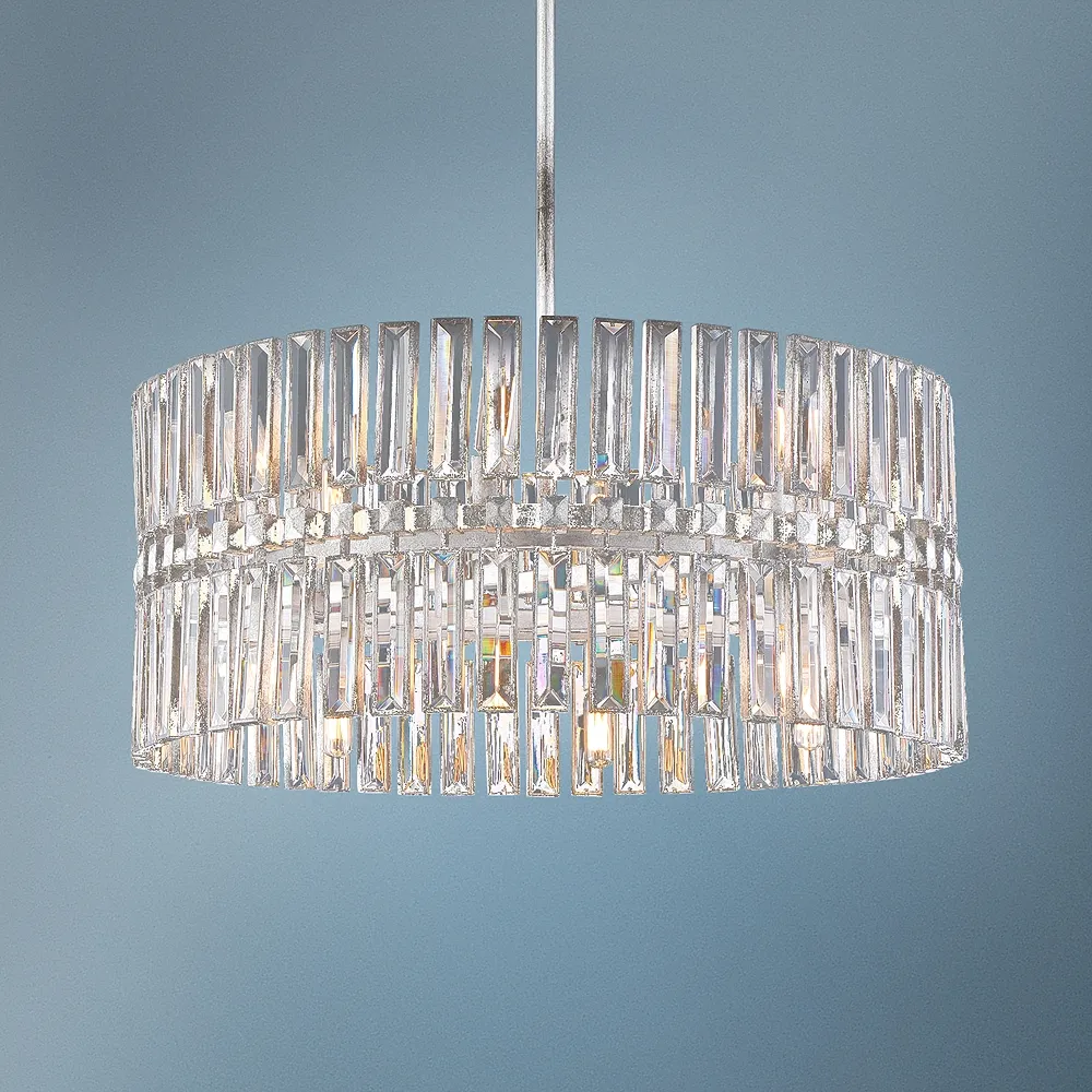 Belle Aurore 26 1/4"W Silver Leaf Crystal Drum Pendant Light