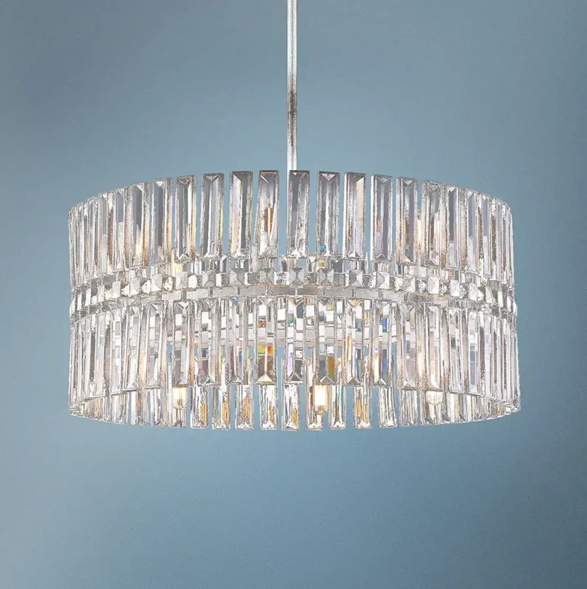 Belle Aurore 26 1/4"W Silver Leaf Crystal Drum Pendant Light