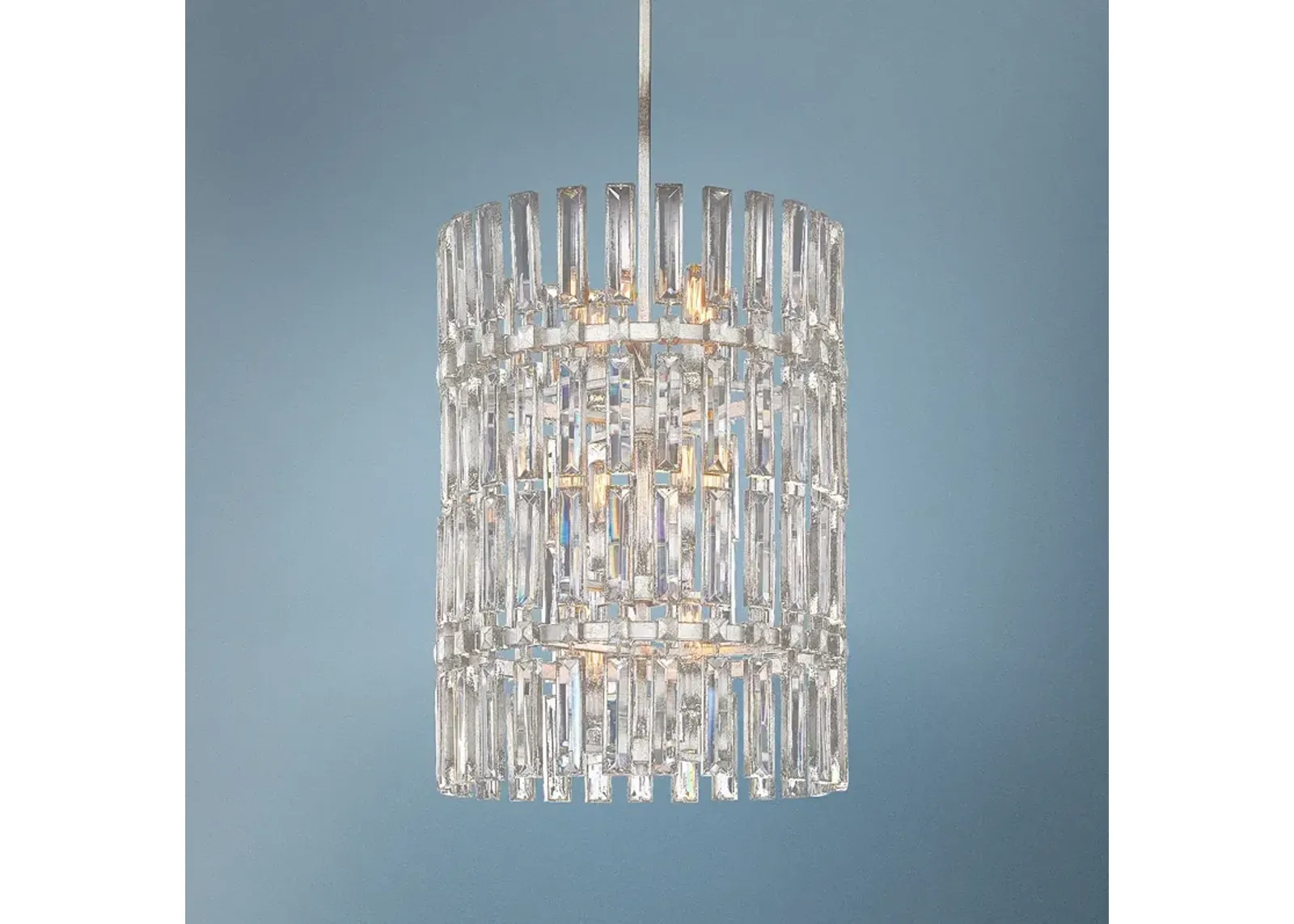 Belle Aurore 17"W Silver Leaf Crystal Foyer Pendant Light