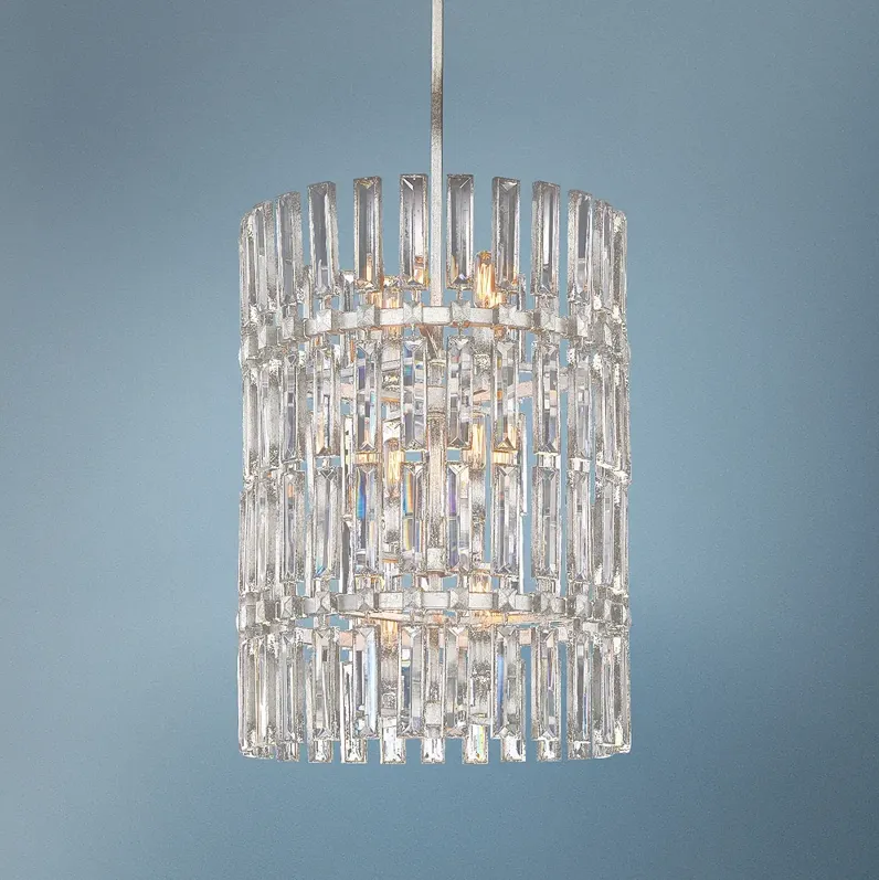 Belle Aurore 17"W Silver Leaf Crystal Foyer Pendant Light