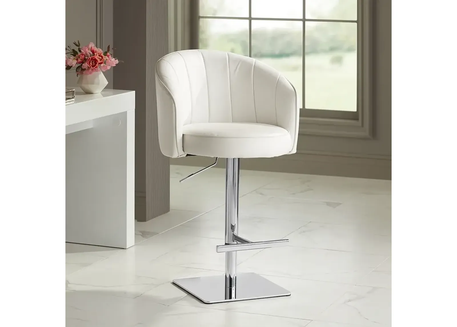 Chase White Faux Leather Swivel Adjustable Bar Stool