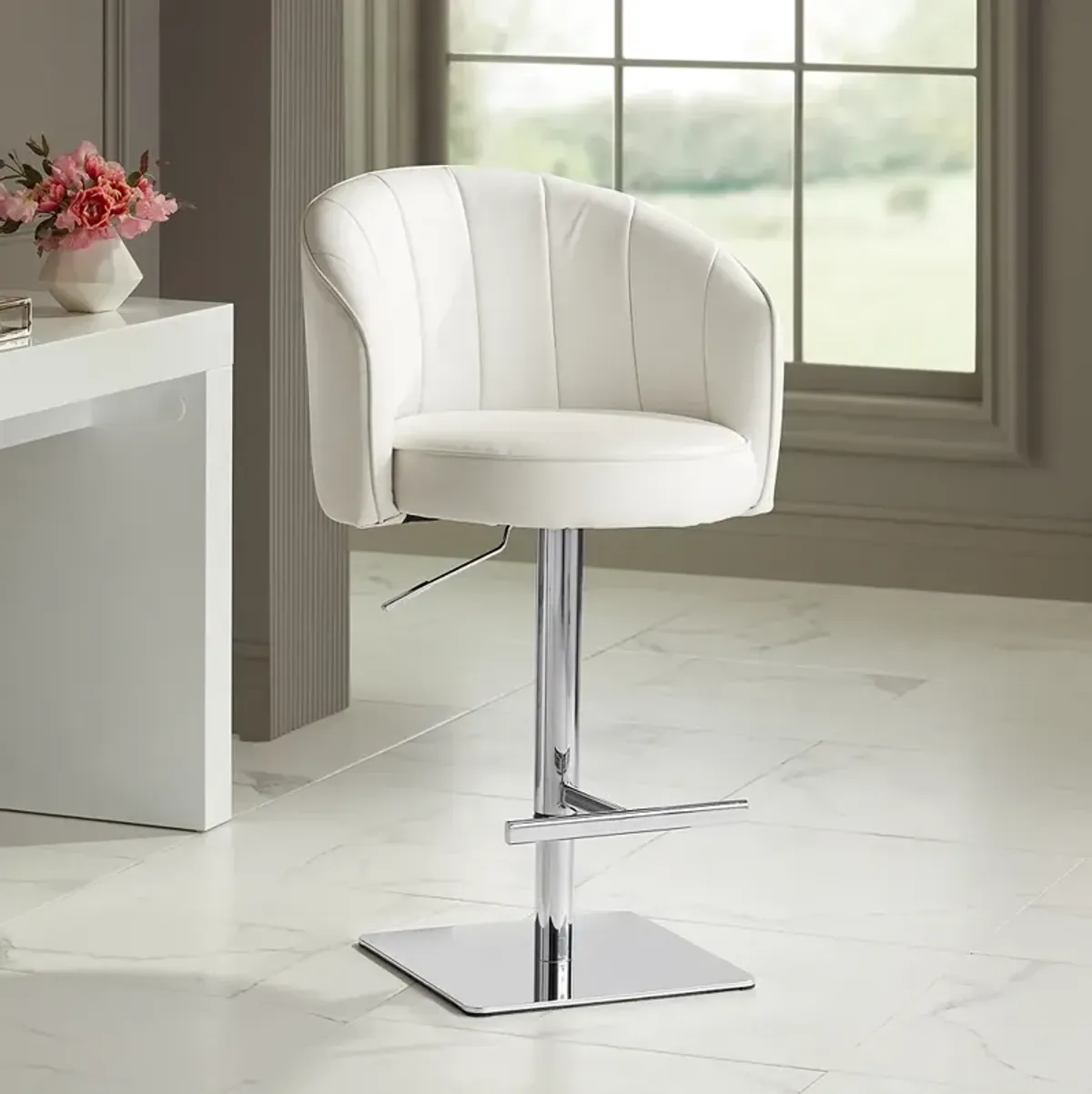 Chase White Faux Leather Swivel Adjustable Bar Stool