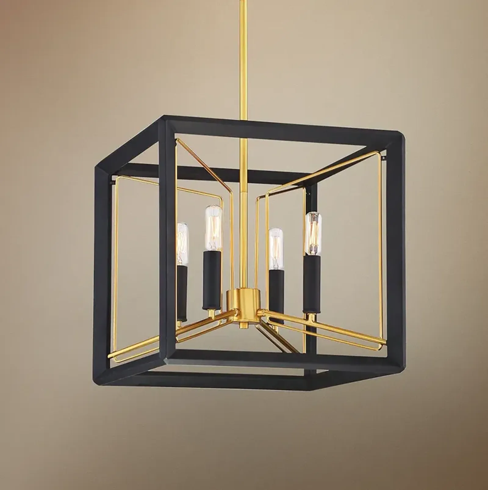 Metropolitan Sable Point 14 1/4" Black and Gold 4-Light Cube Pendant