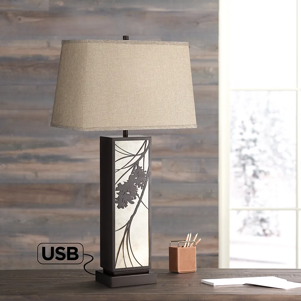 Brookline Bronze Metal USB Table Lamp with Night Light