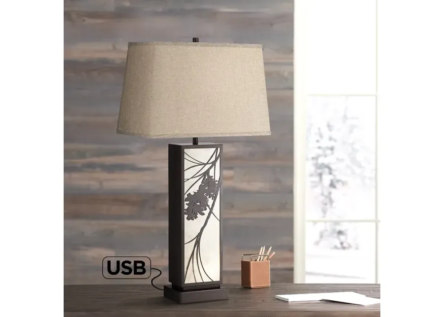 Brookline Bronze Metal USB Table Lamp with Night Light