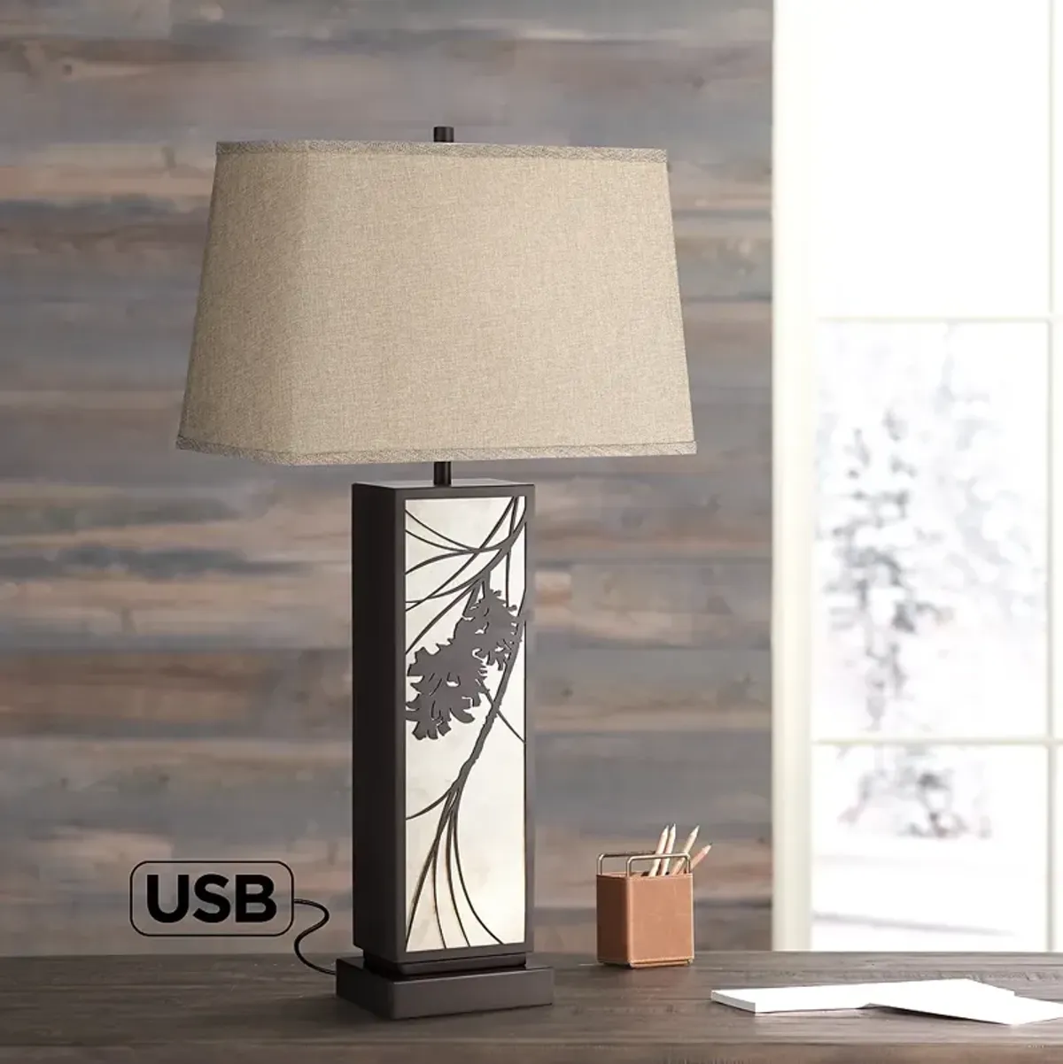 Pacific Coast Lighting Brookline 32" Bronze USB Night Light Table Lamp