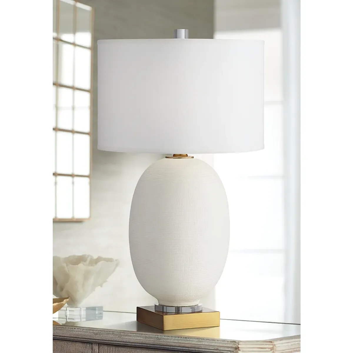 Possini Euro Design Hilo 30 1/2" Warm Gold and White Oval Table Lamp