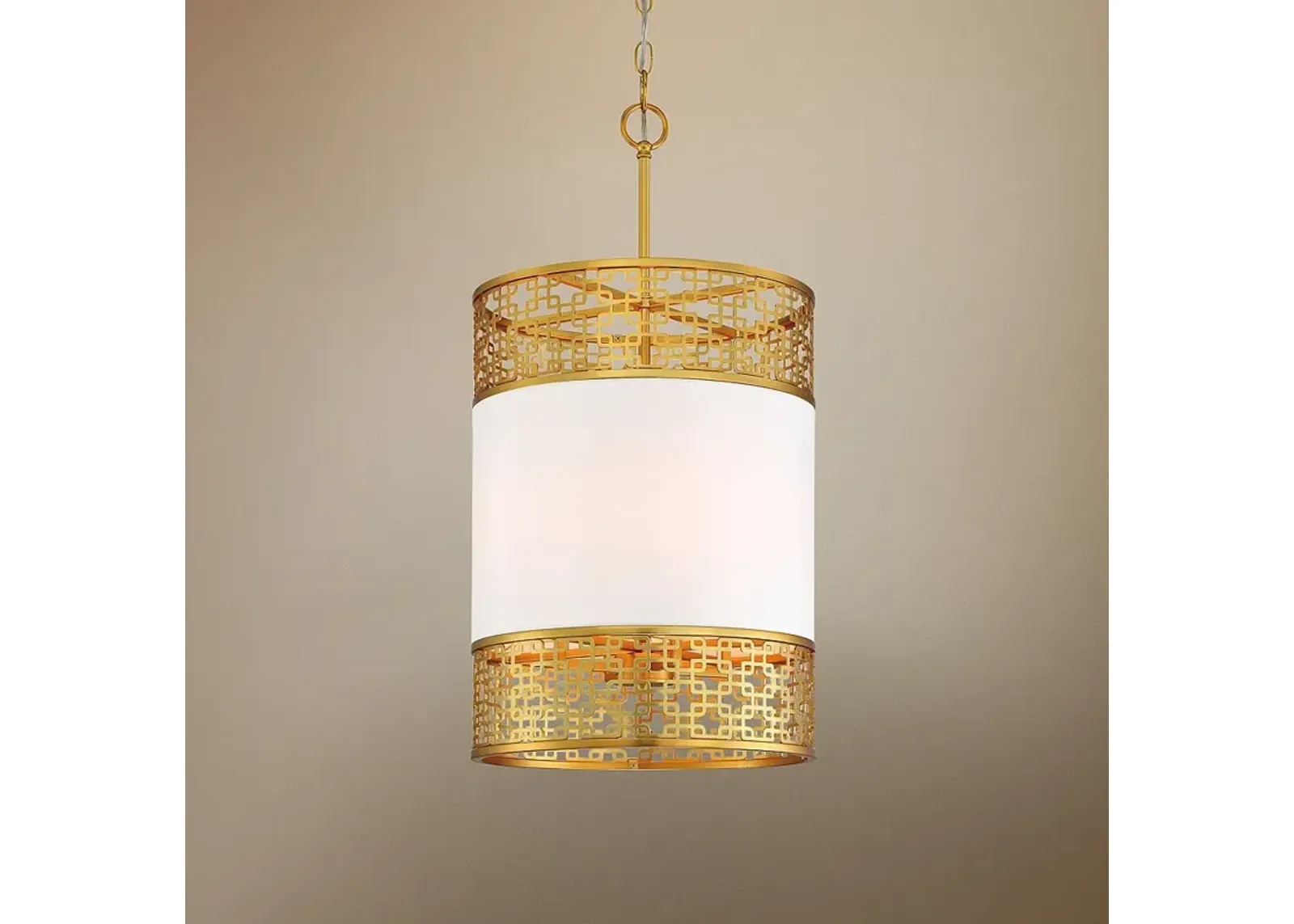 Blairmoor 14"W Honey Gold and Faux Silk Foyer Pendant Light