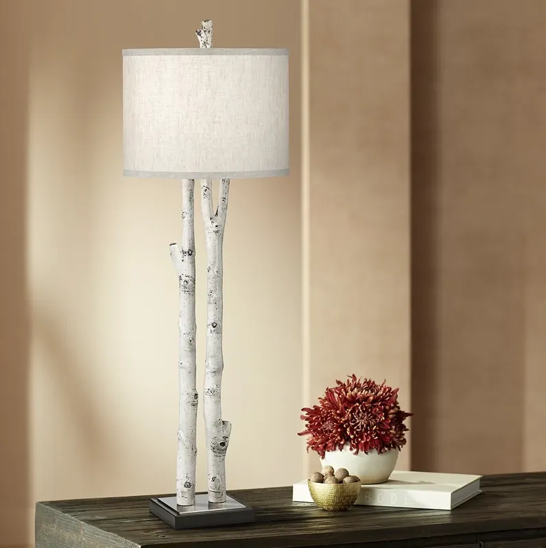 White Forest Natural Birch Tree Branch Buffet Table Lamp