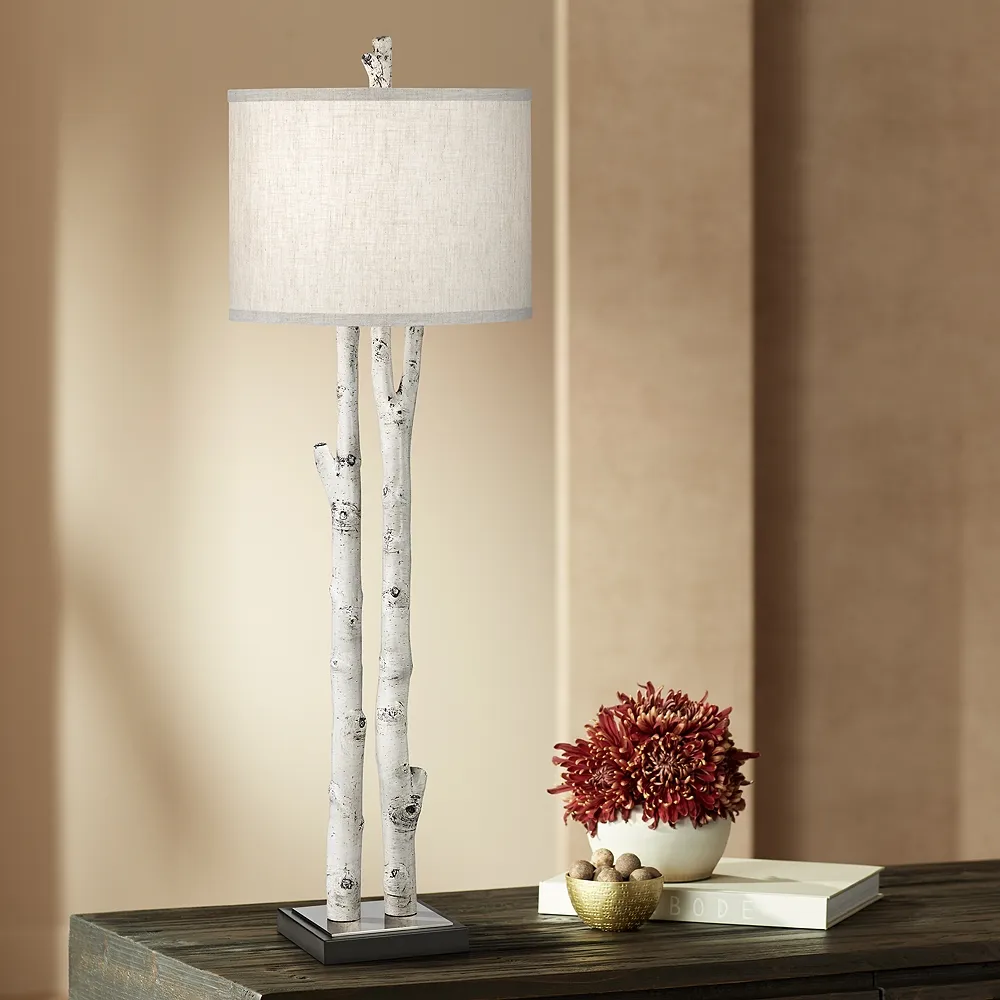 White Forest Natural Birch Tree Branch Buffet Table Lamp