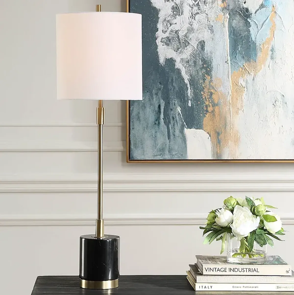 Noble Park Mesa Black Marble and Brass Buffet Table Lamp