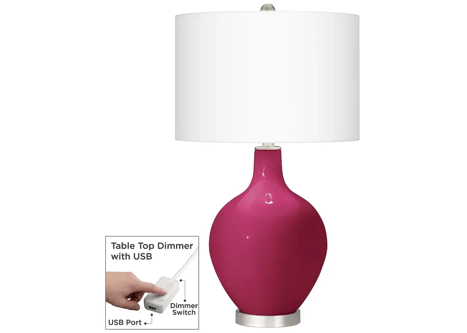 Color Plus Ovo 28 1/2" Vivacious Pink Table Lamp with USB Dimmer