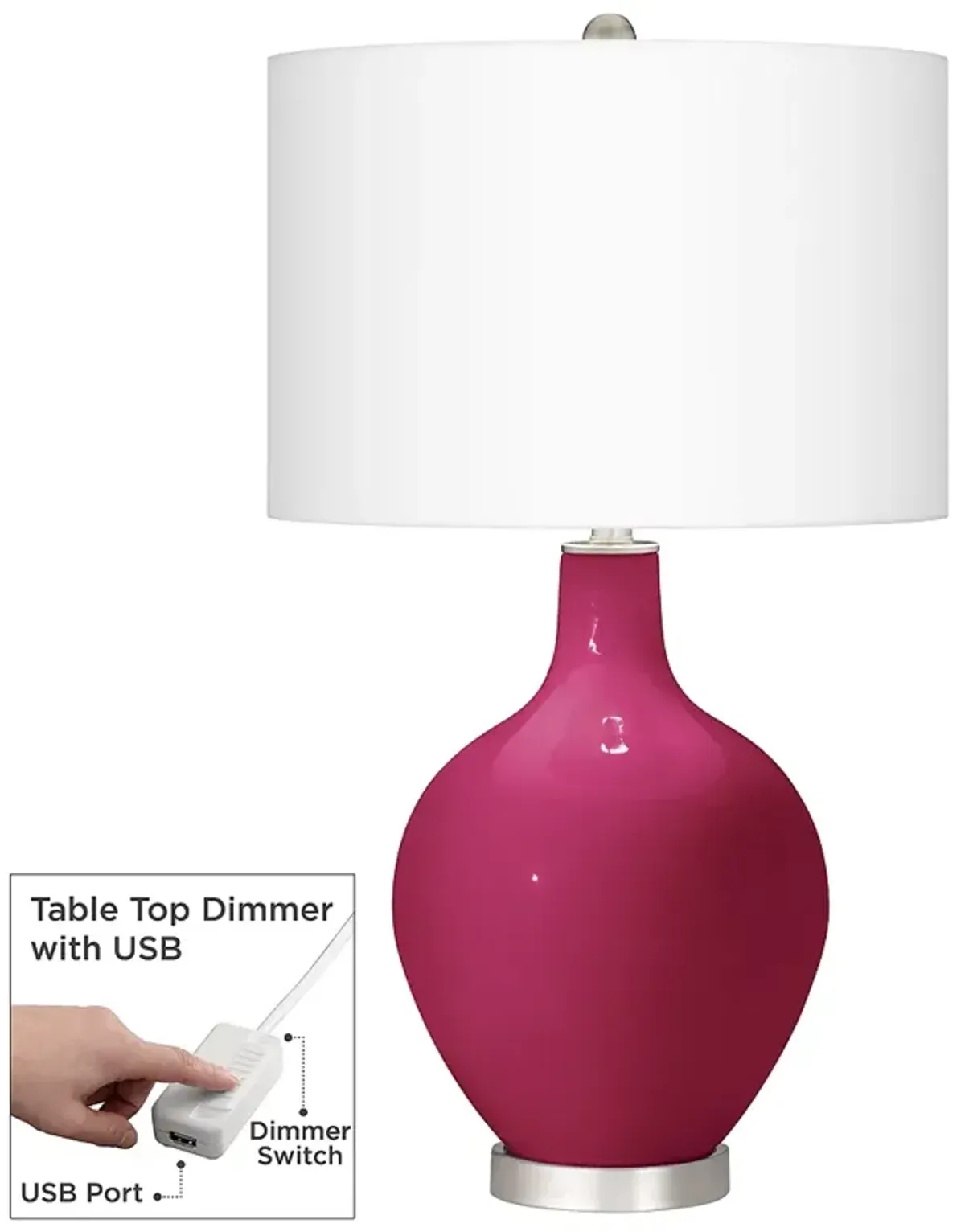 Color Plus Ovo 28 1/2" Vivacious Pink Table Lamp with USB Dimmer