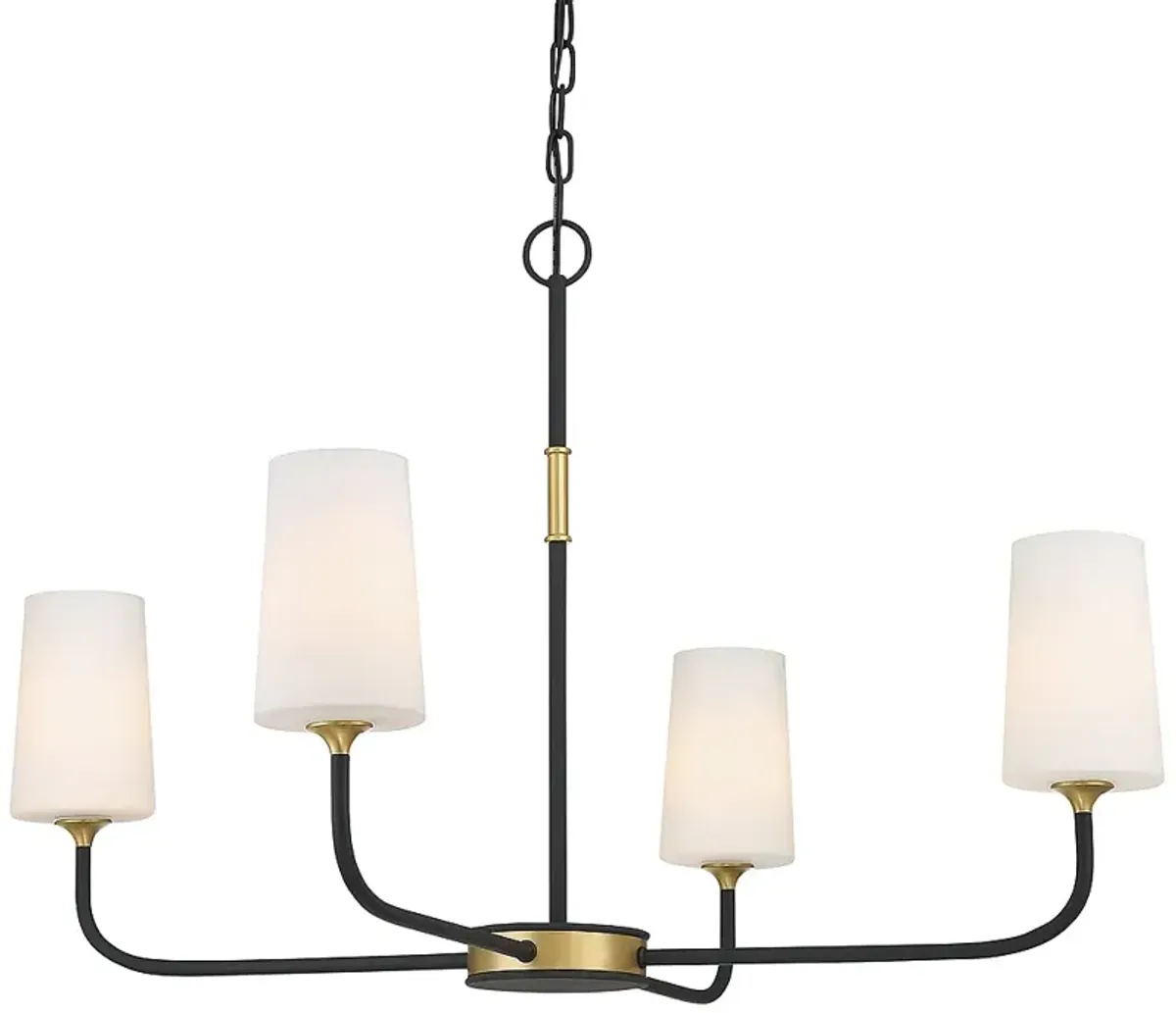 Niles 34"W Black Forged and Modern Gold 4-Light Chandelier