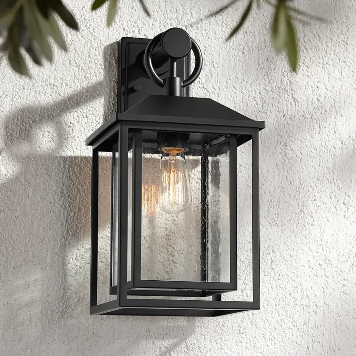 John Timberland Califa 18" High Black Seedy Glass Outdoor Wall Light