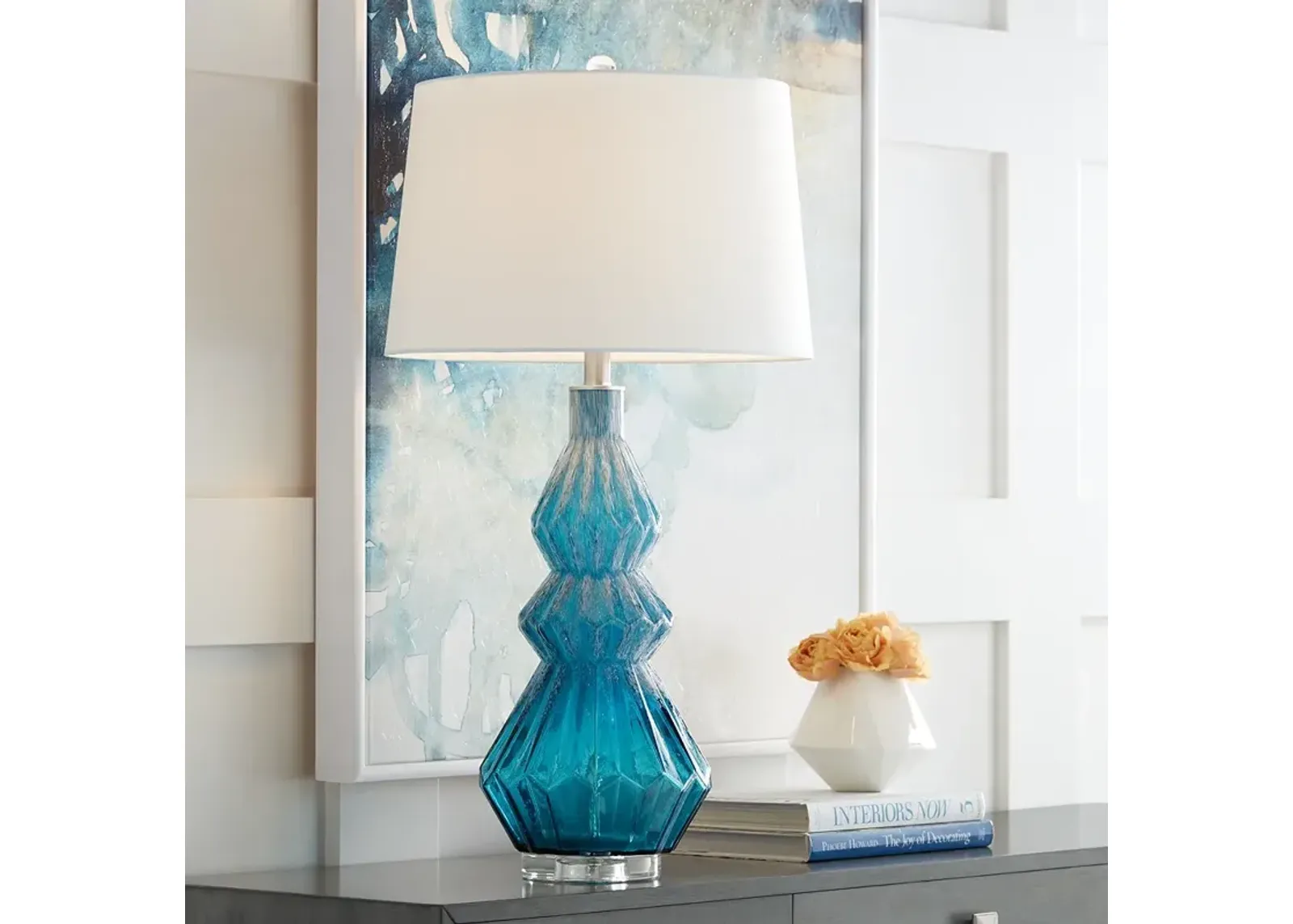 Possini Euro Darren 30 3/4" Modern Blue Art Glass Table Lamp