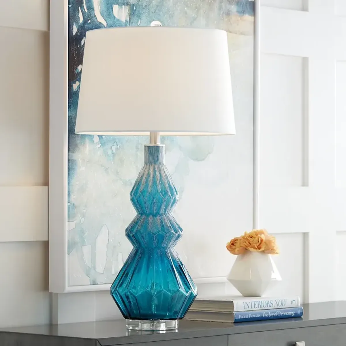 Possini Euro Darren 30 3/4" Modern Blue Art Glass Table Lamp