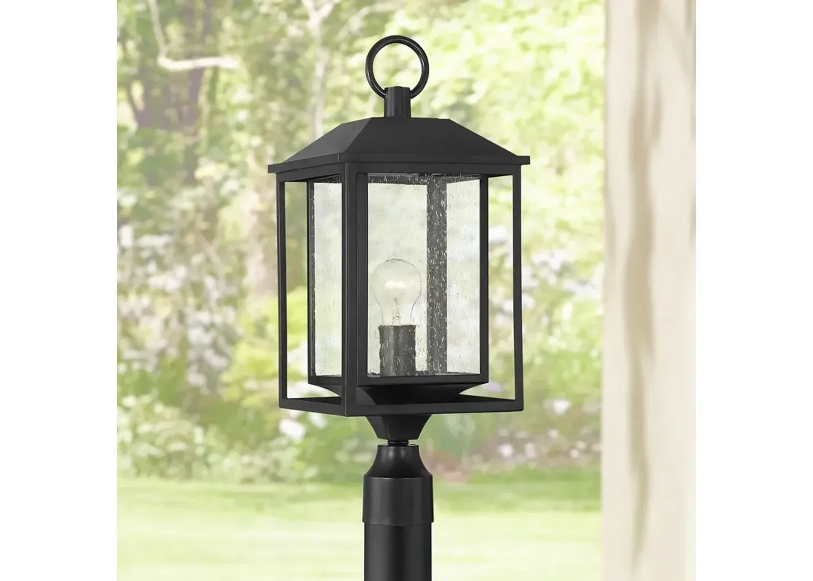 Califa 21 3/4" High Black and Seeded Glass Outdoor Lantern Post Light