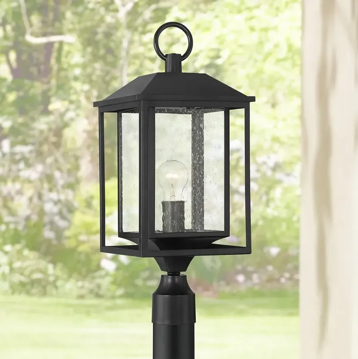 John Timberland Califa 21 3/4" Black and Seeded Glass Post Light