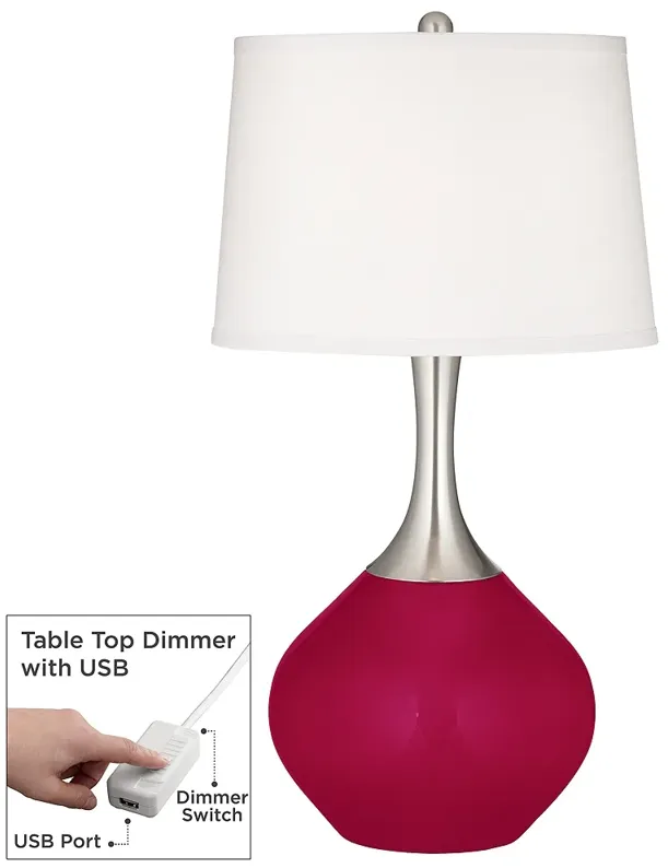 Color Plus Spencer 31" French Burgundy Red Table Lamp with USB Dimmer