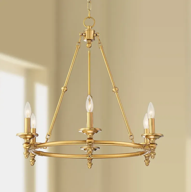 Stiffel Hartley 28" Wide Warm Antique Gold 6-Light Ring Chandelier