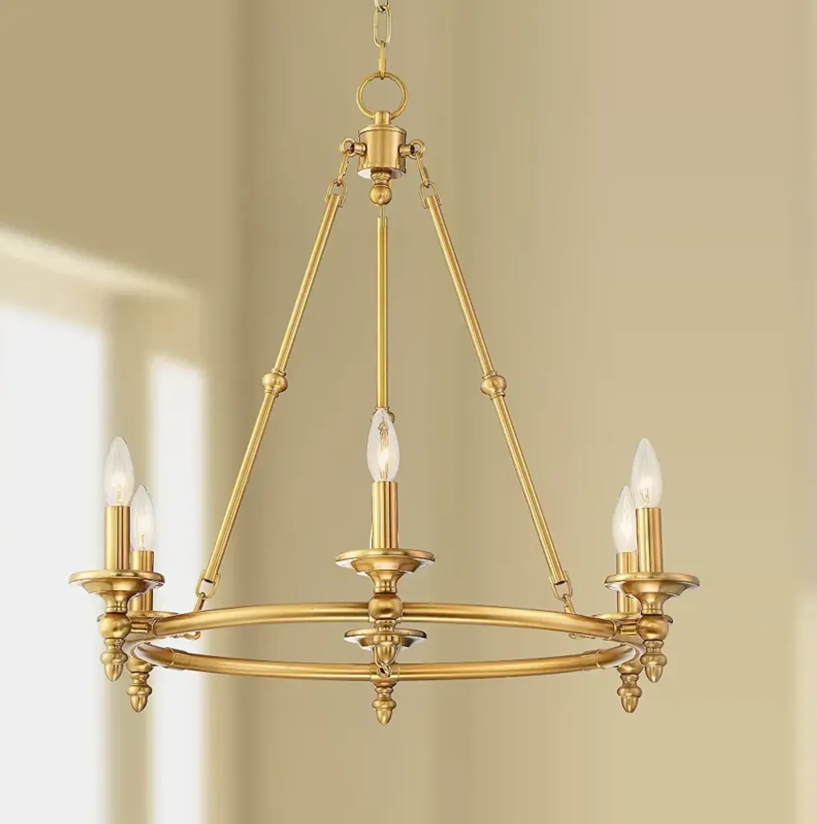 Stiffel Hartley 28" Wide Warm Antique Gold 6-Light Ring Chandelier