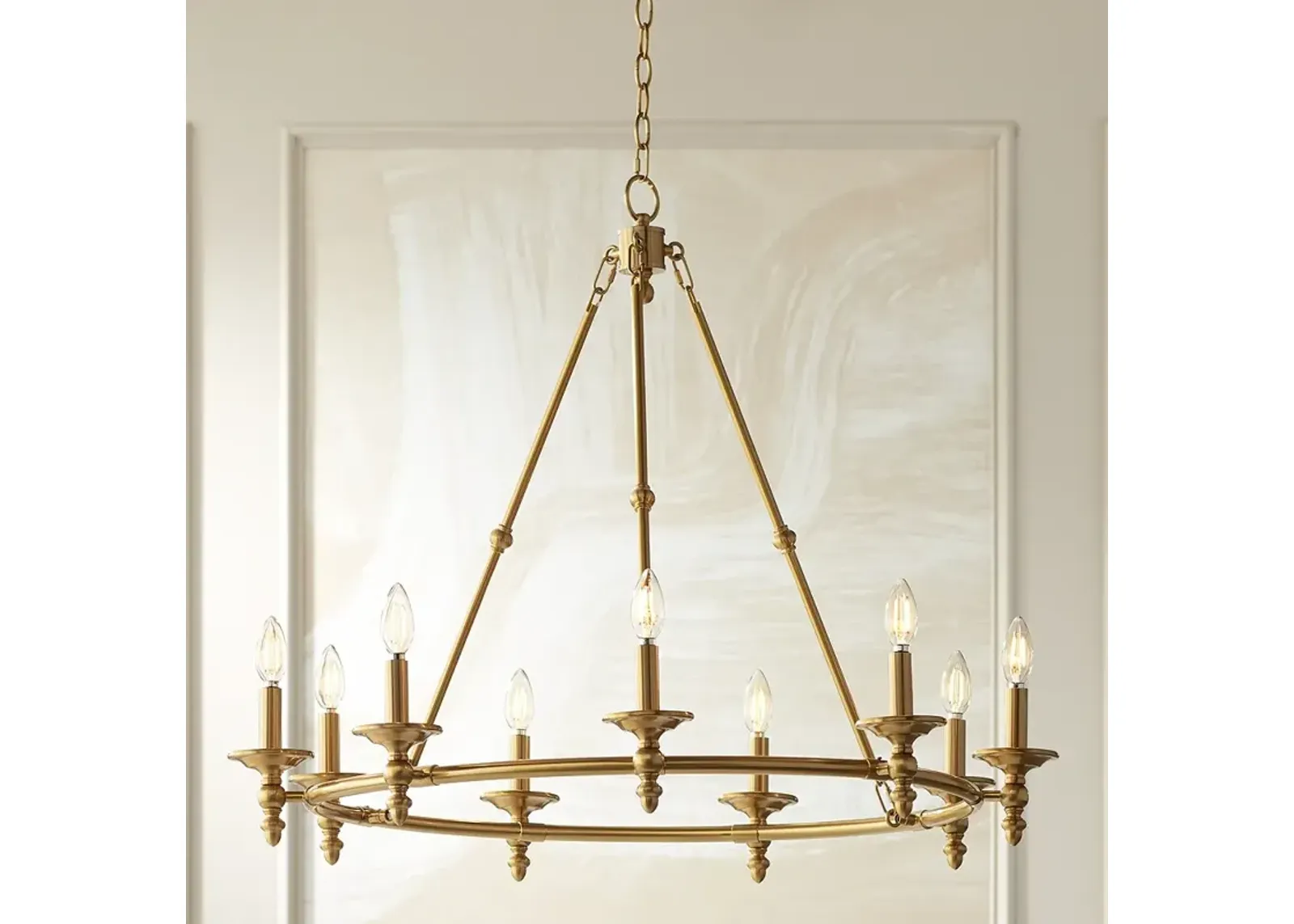 Stiffel Hartley 35" Wide Warm Antique Gold 9-Light Ring Chandelier