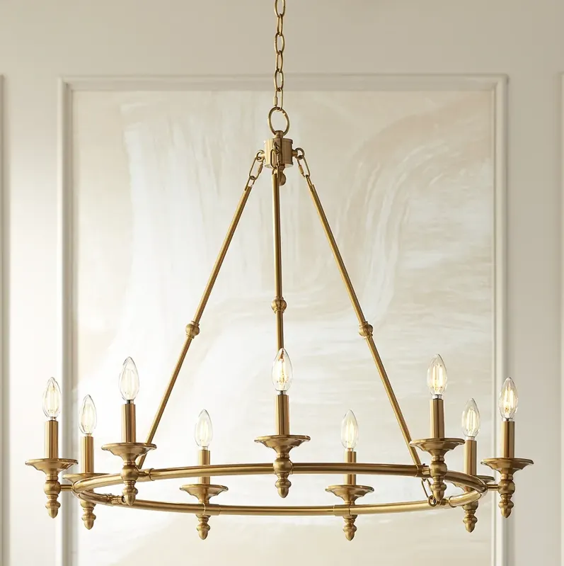 Stiffel Hartley 35" Wide Warm Antique Gold 9-Light Ring Chandelier