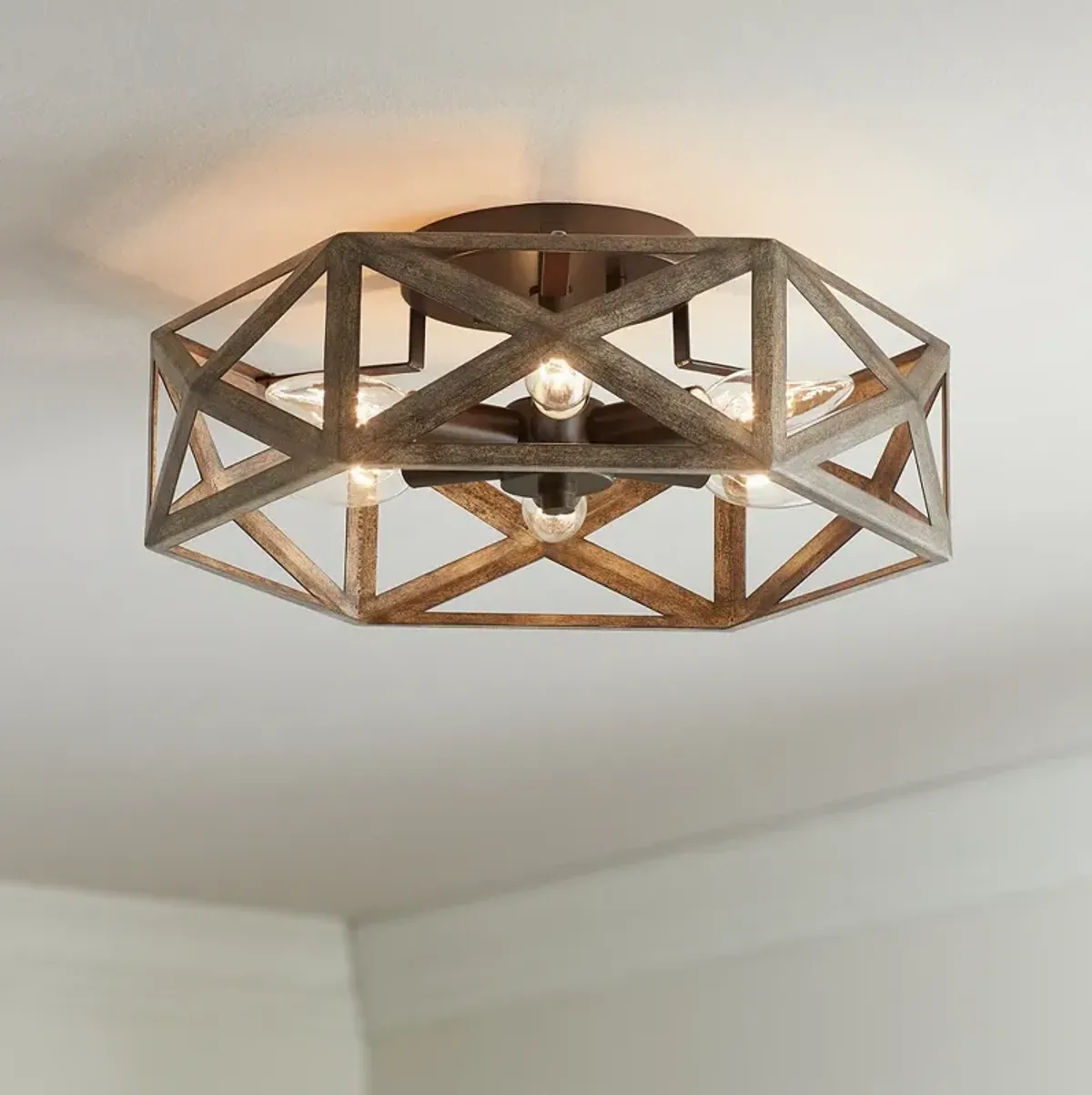 Possini Euro Moorcroft 14 1/2" Wide Cage Dark Wood Ceiling Light