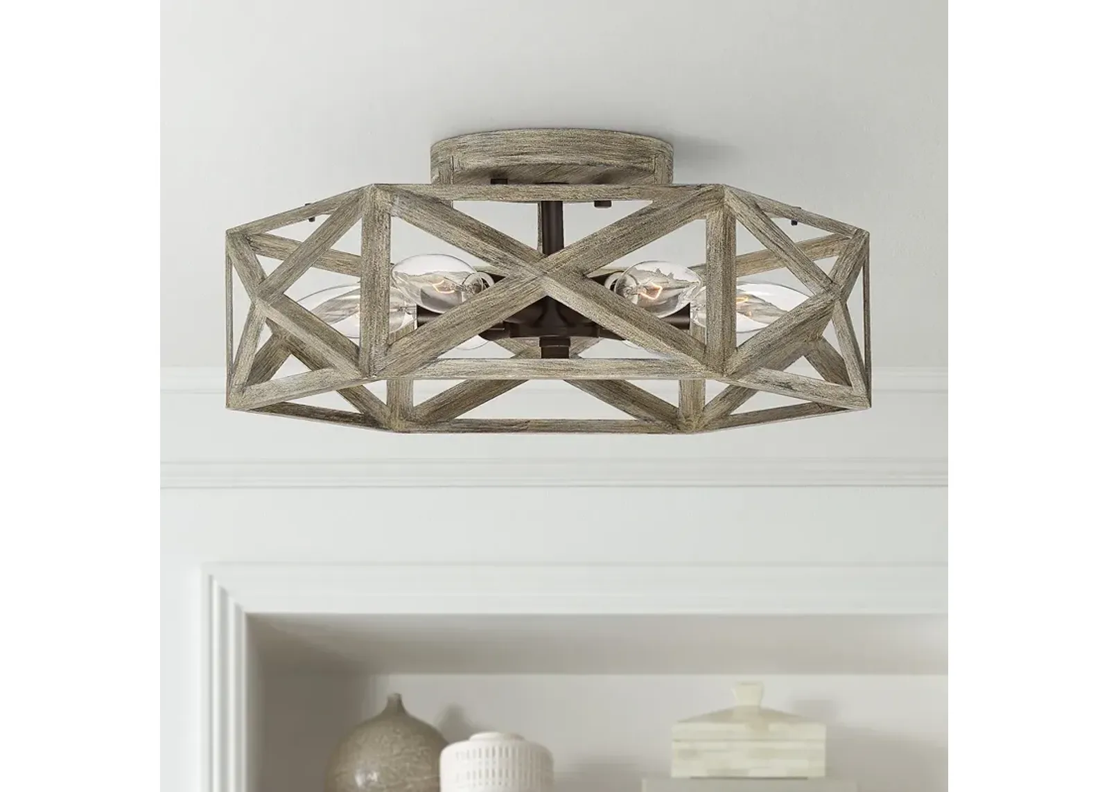 Possini Euro Moorcroft 14 1/2" Geometric Wood Finish Ceiling Light