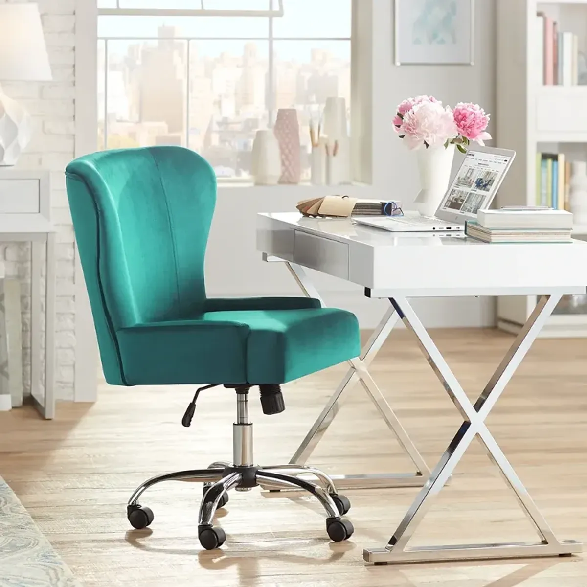 Erin Teal Fabric Adjustable Office Chair