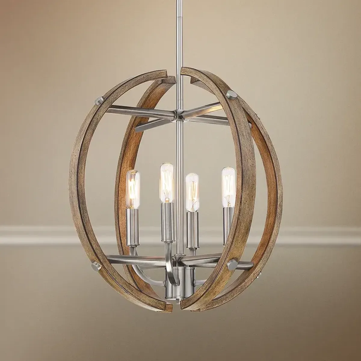 Minka Country Estates 16 3/4" Wide Wood and Nickel 4-Light Pendant