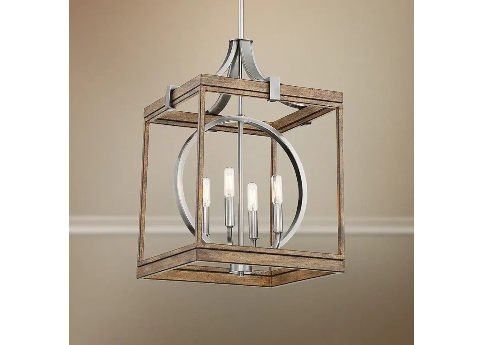 Country Estates 14 1/2" Wide Wood and Nickel 4-Light Pendant