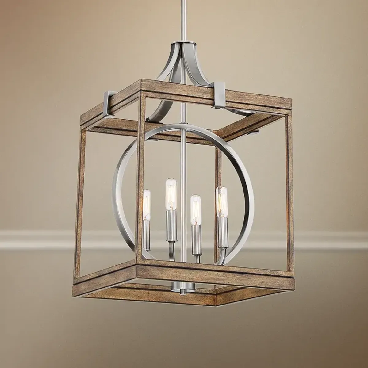 Country Estates 14 1/2" Wide Wood and Nickel 4-Light Pendant