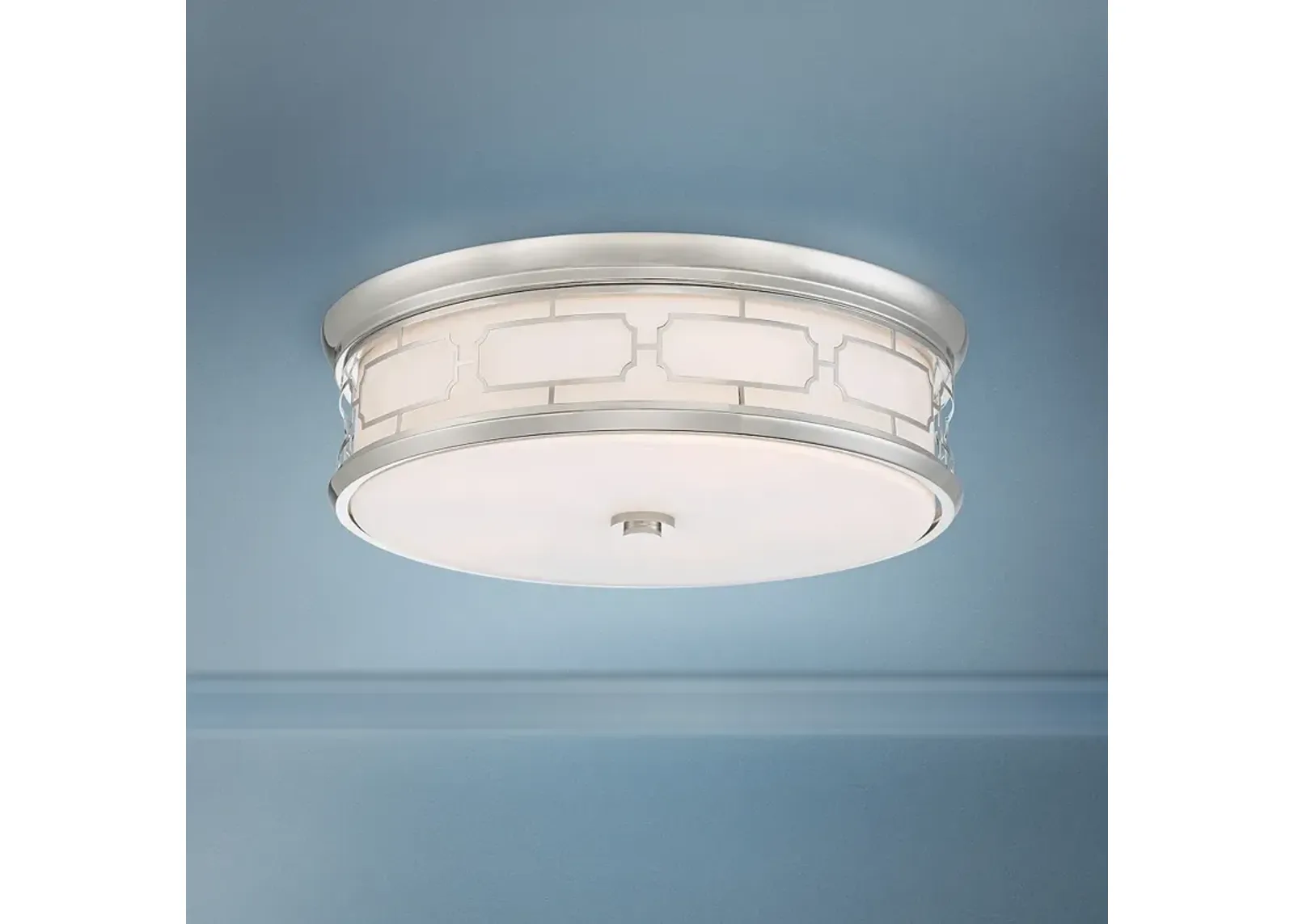 Minka Drum Flush Mount 20" Modern Deco Nickel LED Ceiling Light