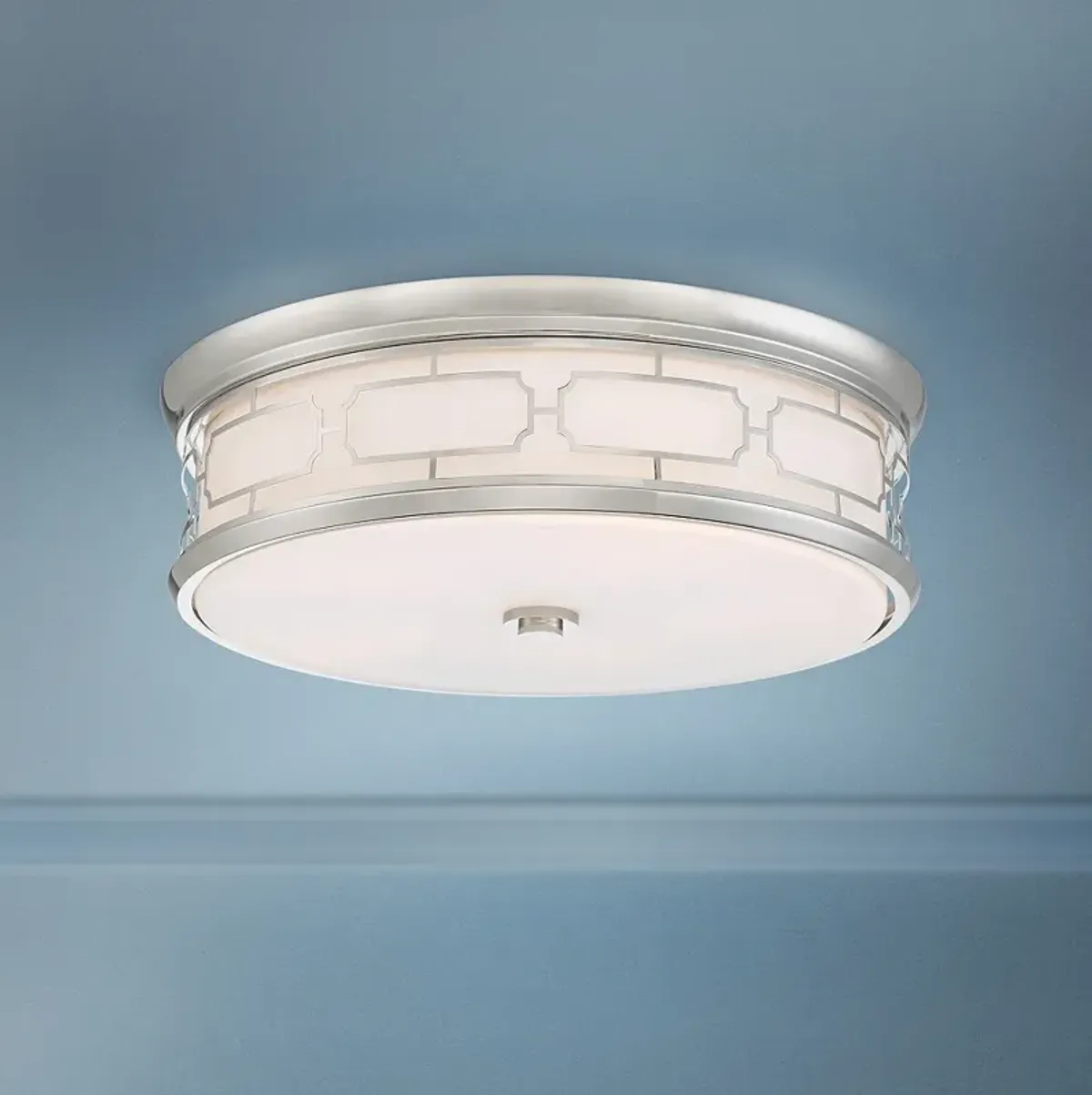 Minka Drum Flush Mount 20" Modern Deco Nickel LED Ceiling Light