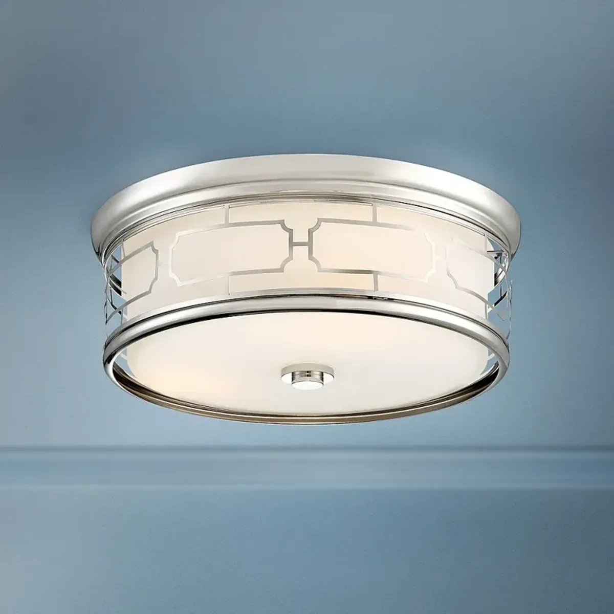 Flush Mount 16" Wide Polished Nickel Drum LED Ceiling Light