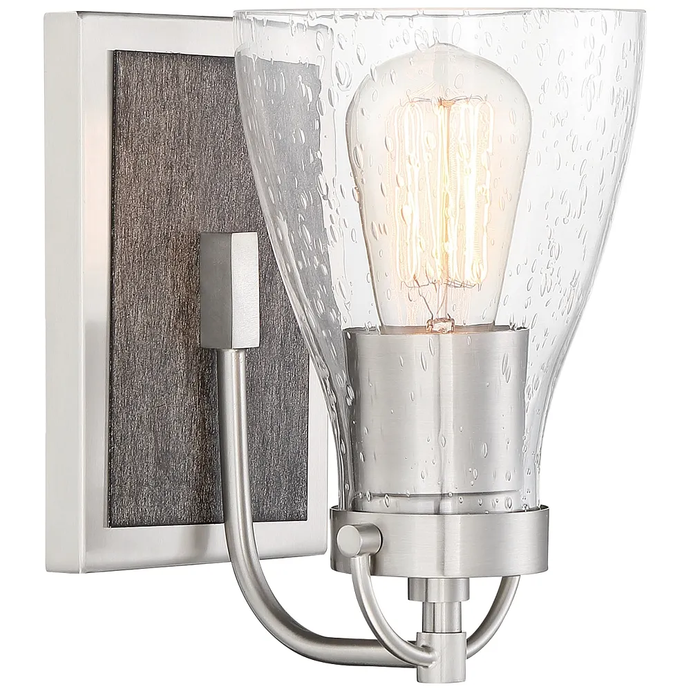 Garrison 8 1/2" High Brushed Nickel and Wood Wall Sconce