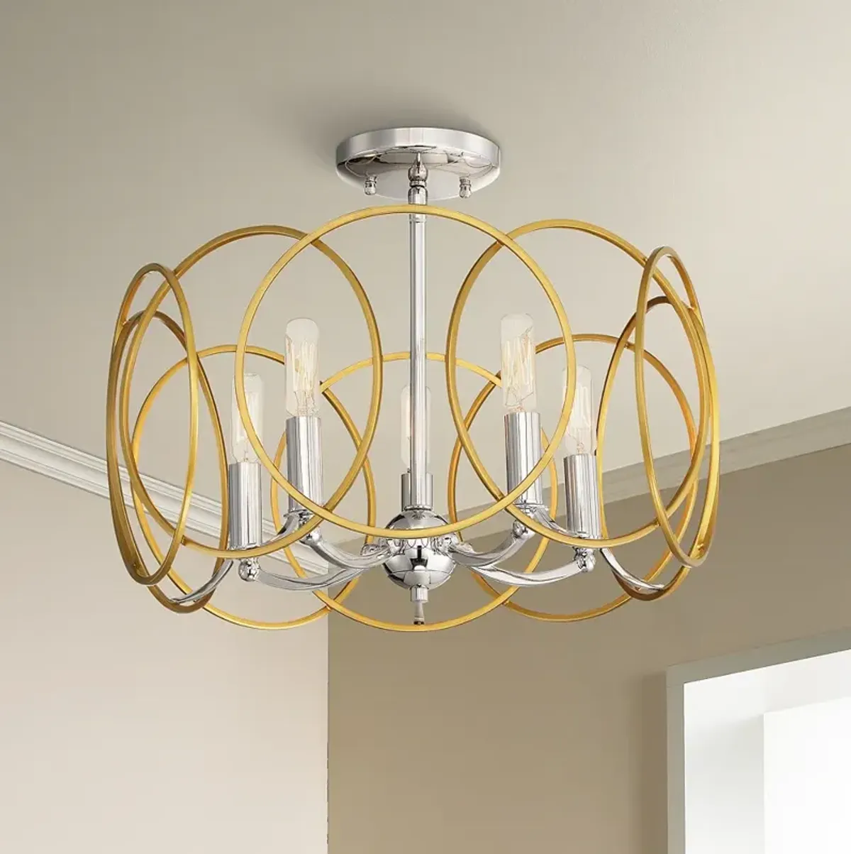 Chassell 18 1/4"W Gold and Nickel Convertible Ceiling Light