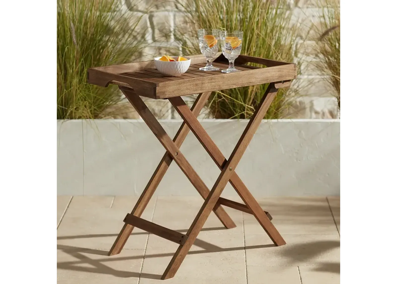 Perry 27" Wide Natural Wood Outdoor Folding Tray