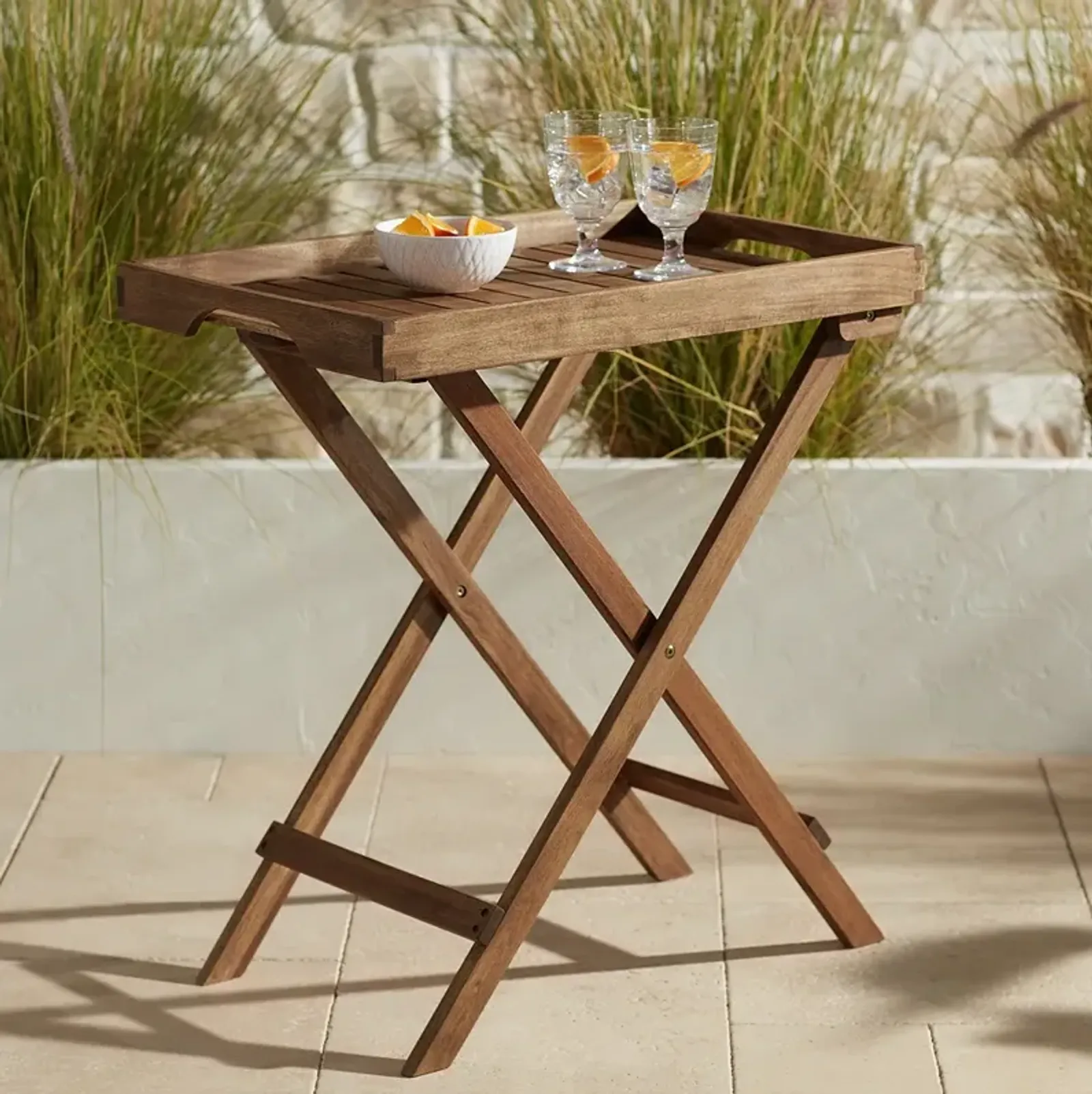 Perry 27" Wide Natural Wood Outdoor Folding Tray